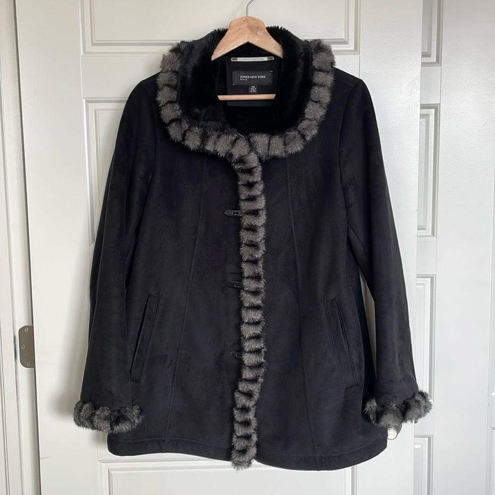 Jones New York Soft Suede Faux Fur Jacket - Petite M
